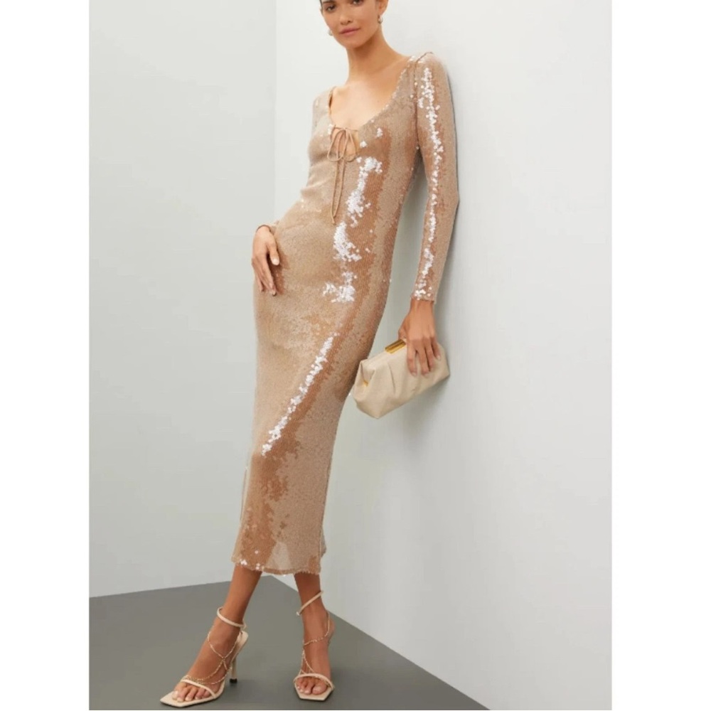 Bardot Verona Gold Sequin Long Sleeve Dress